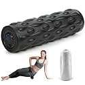 High-Density Vibrating Foam Roller Black with 4 Customizable Speeds for Deep Tissue Massage, Muscle Recovery and Pain Relief -Rechargeable with Portable Bag