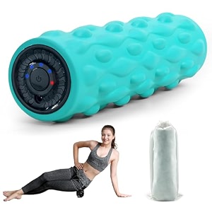 high-density vibrating foam roller blue with 4 customizable speeds for deep tissue massage muscle recovery and pain relief -rechargeable with portable bag