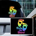 High Intensity Reflective Baby on Board Car Sticker Waterproof Cute Footprint Baby in Car Decal Safety Warning Sign Kids on Board Decal for Car Bumper Window (Rainbow)
