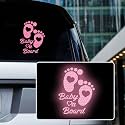 High Intensity Reflective Baby on Board Car Sticker Waterproof Cute Footprint Baby in Car Decal Safety Warning Sign Kids on Board Decal for Car Bumper Window (Pink)