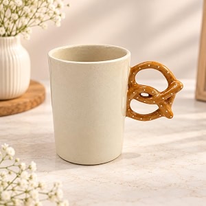 high quality ceramic pretzel mug cup  modern tea coffee mug with stylish handle  elegant ceramic cup for green tea hot chocolate milk and other hot or cold beverages