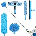 High Reach Duster Kit with14 ft Extension Pole High Ceiling Dusting and Window Cleaning Kit with Spliceable Pole - Cobweb Duster, Fan Blade, Window Washer &amp; Squeegee and Feather Dusters