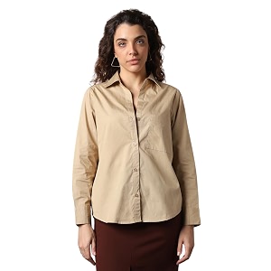 HIGH Star Oversized Solid Cotton Shirt for