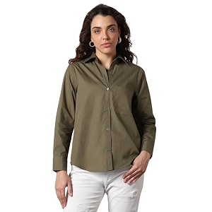 HIGH Star Oversized Solid Cotton Shirt for