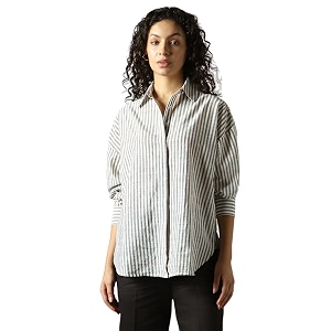 HIGH Star Oversized Striped Cotton Shirt for