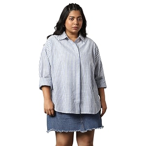 HIGH Star Oversized Striped Cotton Shirt for