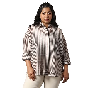HIGH Star Oversized Striped Cotton Shirt for