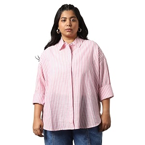 HIGH Star Oversized Striped Cotton Shirt for