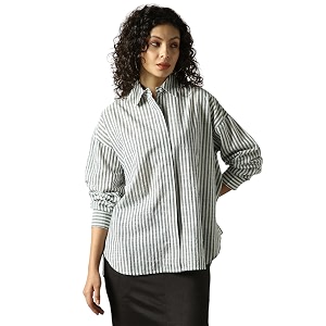 HIGH Star Oversized Striped Cotton Shirt for