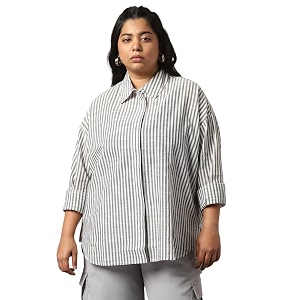 HIGH Star Oversized Striped Cotton Shirt for