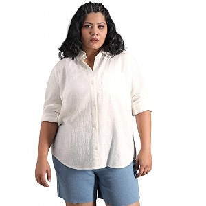 high star women classic spread collar curved cotton oversized casual shirt