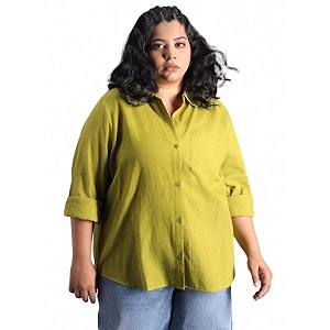 high star women classic spread collar curved cotton oversized casual shirt