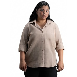 high star women classic spread collar curved cotton oversized casual shirt