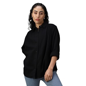 High Star Women Cotton Solid Oversized Fit
