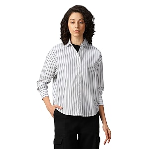High Star Women Cotton Striped Oversized Fit