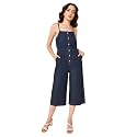 HIGH STAR Women Pure Cotton Strappy Denim Jumpsuit (Dark Blue, XXL)