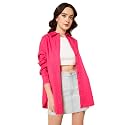 High Star Women Oversized Spread Collar Classic Opaque Casual Shirt, Cotton