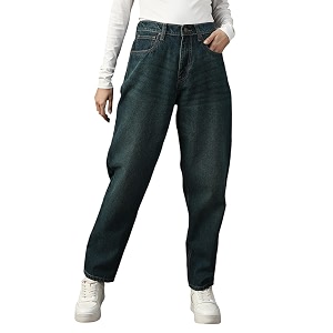 High Star Women Washed Cotton Mom Fit
