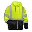 High visibility Hoodie for Men,Class3 Hi Vis Hoodie with Zipper,Reflective Hooded Hood,Construction work Safety Sweatshirt with Large front Pocket for Men/Women Black Bottom XL