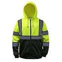 High visibility Hoodie for Men,Class3 Hi Vis Hoodie with Zipper,Reflective Hooded Hood,Construction work Safety Sweatshirt with Large front Pocket for Men/Women Black Bottom,5XL