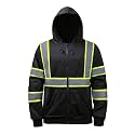 High visibility Hoodie for Men,Class3 Hi Vis Hoodie with Zipper,Reflective Hooded Hood,Construction work Safety Sweatshirt with Large front Pocket for Men/Women BLACK,2XL