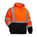 High Visibility Hoodie For Men, Safety Class 3 Hi Vis Hoodie,Construction Work Sweatshirt,Reflective Hooded Sweatshirt, With Extra large Pocket Orange(XL)