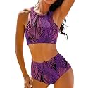 Womens High Waisted Bikinis Set Two Sporty Tummy Control Bathing Suit