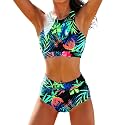 High Waisted Bikinis for Women High Neck Sporty Racerback Crop Top Swimsuit High Cut Two Piece Bathing Suit XS-XXL