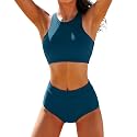 High Waisted Bikinis for Women High Neck Sporty Racerback Crop Top Swimsuit High Cut Two Piece Bathing Suit XS-XXL