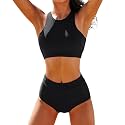 High Waisted Bikinis for Women High Neck Sporty Racerback Crop Top Swimsuit High Cut Two Piece Bathing Suit XS-XXL