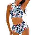 High Waisted Bikinis for Women High Neck Sporty Racerback Crop Top Swimsuit High Cut Two Piece Bathing Suit XS-XXL