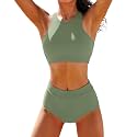 High Waisted Bikinis for Women High Neck Sporty Racerback Crop Top Swimsuit High Cut Two Piece Bathing Suit XS-XXL
