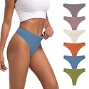 High Waisted Thongs for Women Ribbed Cotton Thong Underwear 6-Pack