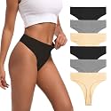 High Waisted Thongs for Women Ribbed Cotton Thong Underwear 6-Pack