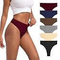 High Waisted Thongs for Women Ribbed Cotton Thong Underwear 6-Pack