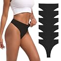 High Waisted Thongs for Women Ribbed Cotton Thong Underwear 6-Pack