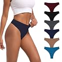 High Waisted Thongs for Women Ribbed Cotton Thong Underwear 6-Pack