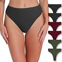 High Waisted Thongs for Women Ribbed Cotton Thong Underwear 6-Pack