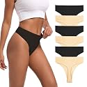 High Waisted Thongs for Women Ribbed Cotton Thong Underwear 6-Pack
