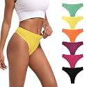 High Waisted Thongs for Women Ribbed Cotton Thong Underwear 6-Pack