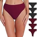 High Waisted Thongs for Women Ribbed Cotton Thong Underwear 6-Pack