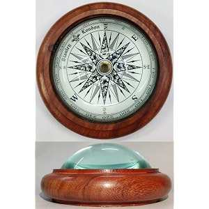 highbix half moon optical illusion desk paper weight compass wooden solid lens nautical compass