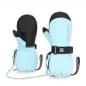 HIGHCAMP Kids Waterproof Snow Ski Gloves w/Zipper &amp; String on Long Cuff Cold Weather Mitten for Toddler &amp; Youth Boys Girls