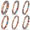 Highergo 6 Pcs Copper Magnetic Bracelet for Women Adjustable, Turquoise