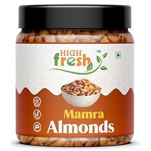 highfresh premium mamra almonds  premium badam giri  high in fiber amp boost immunity  whole natural badam  real nuts  gluten free rich in antioxidants  healthy snacks for adults amp kids jar pack 1000