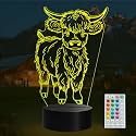 Highland Cow Gifts, 3D Cow Night Light, 16 Colors with Remote Control, Timer, RGB Flashing Mode, Dimmable LED Illusion Lamp, Highland Cow Stuff for Birthday Holiday Christmas Decor