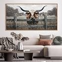 Highland Cow Wall Art - Rustic Farmhouse Wall Art for Country Wall Decor, Vintage Artwork for Walls, Framed Pictures for Living Room, Large Canvas Painting for Bedroom Above Bed 24×48IN