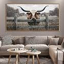 Highland Cow Wall Art - Rustic Farmhouse Wall Art for Country Wall Decor, Vintage Artwork for Walls, Framed Pictures for Living Room, Large Canvas Painting for Bedroom Above Bed 20×40IN