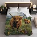 Highland Cows in Meadow Comforter Bedding Heavy Bed Blanket Soft Warm Fluffy All Seasons Only Quilt 155x220cm
