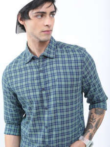 highlander men checkered casual blue shirt